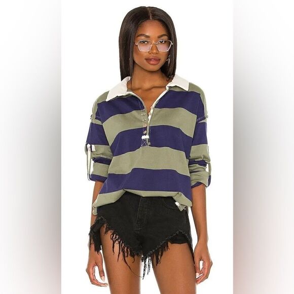 Free People NWT Peyton Rugby Tee in Army Navy Combo Size XS - Picture 4 of 14